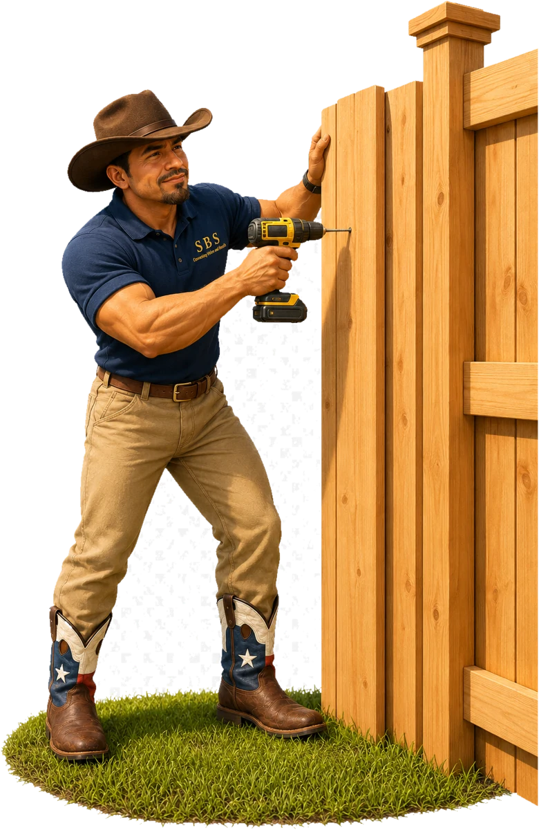 SBS crew member fastening boards on a new fence
